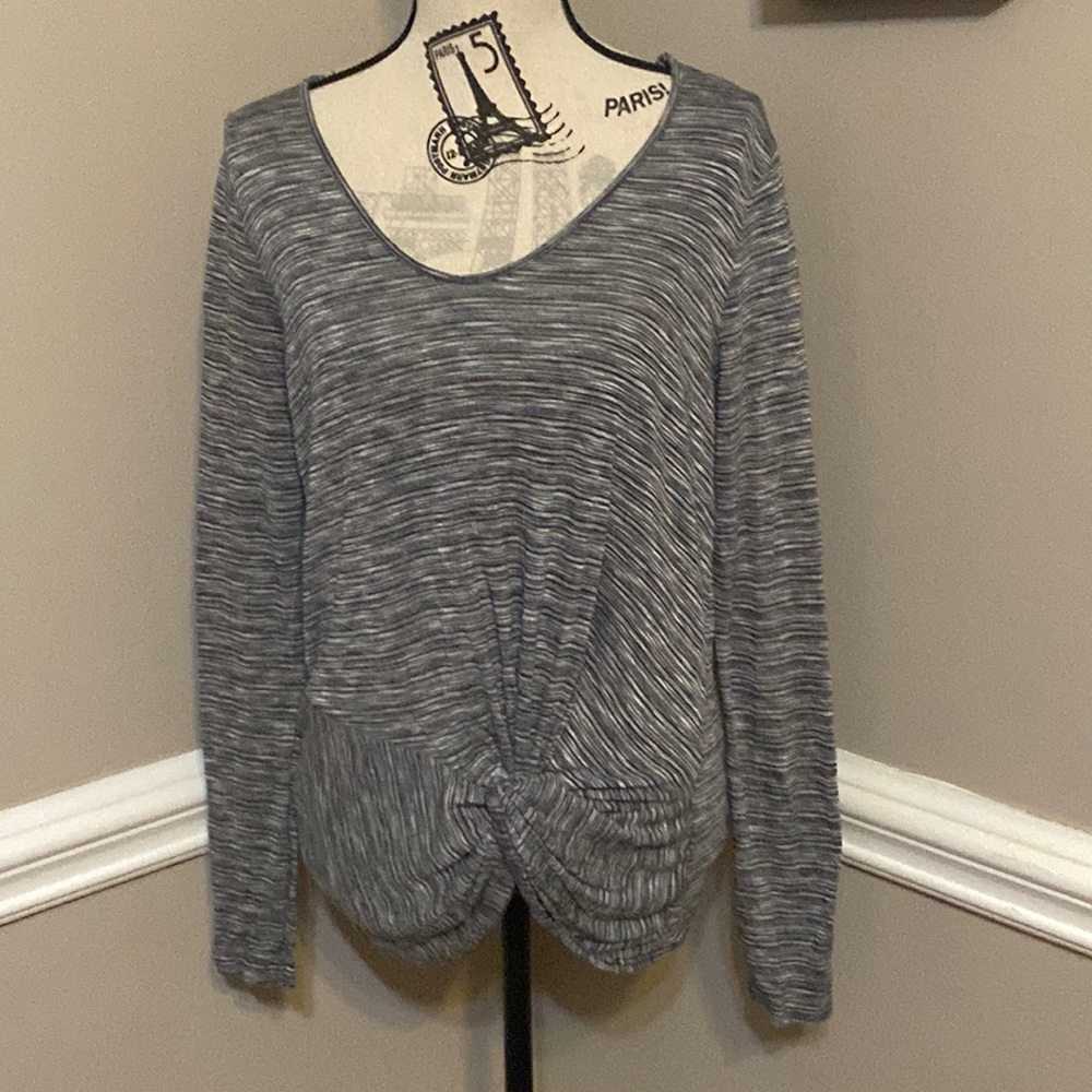 Michael Stars Women’s One Size Grey Long Sleeve Wrap T-shirt Top Blouse Twist